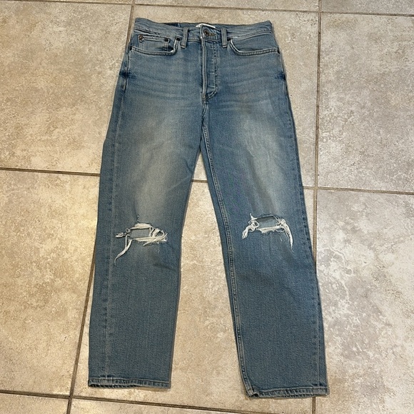 Redone 70s Stovepipe Destroyed Straight Crop Jeans 28 Ripped Distress - Picture 2 of 9